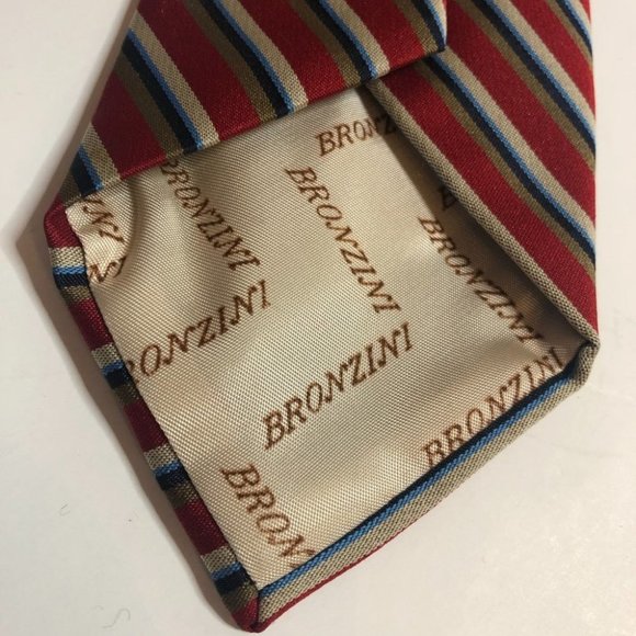 BRONZINI Red Tan Blue Stripe Tie Silk Blend Levy's Nashville Business Career - Picture 2 of 6